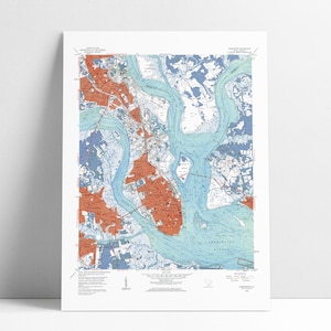 Historische Charleston SC neu eingefärbte topografische Karte Kunstplakatdruck, Vintage TOPO Charleston South Carolina Karte, Charleston Kunstwerk Geschenk