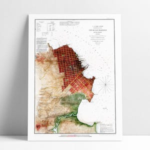 San Francisco CA Historic Map Art Recolored Poster Print, San Francisco California Vintage Art Print Home Decor Gift Idea