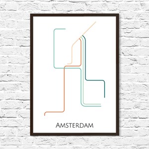 Metrokaart van Amsterdam, kunst van Amsterdam, ov-kaart, metrokaart, metroposterkunst