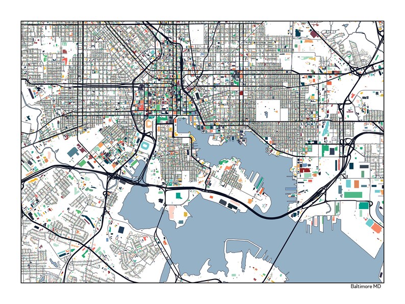 Baltimore Buildings Art Map Print Poster Wall Art Home Decor | Etsy