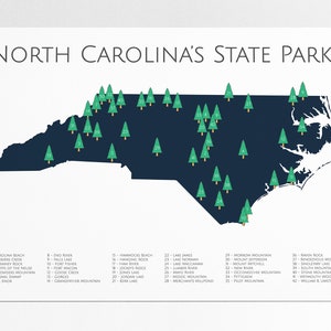 North Carolina&#39;s State Parks Checklist Map Art 42 NC State Parks 2023 List - Explorer Camper Hiker Gift Adventures Nursery Decor