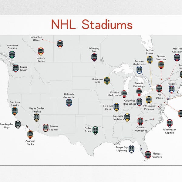 NHL Stadiums Map Hockey Christmas Gift For Him Hockey Stadiums Map Art Print Man Cave Wall Art Hockey Poster Gift For Her