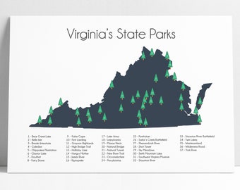 Virginia State Parks Checklist Map Art Print: Explorer Nursery Decor