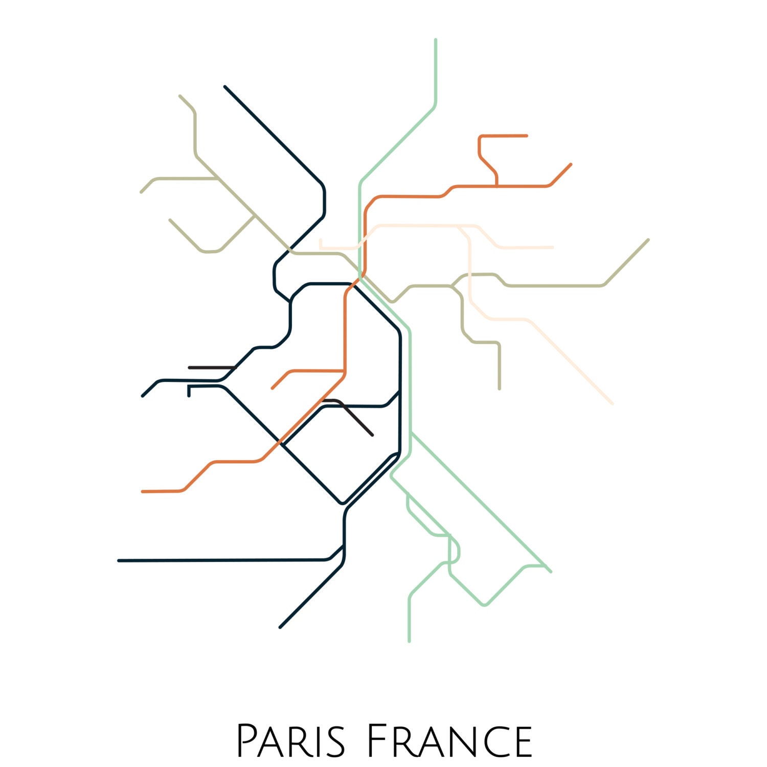 Paris Metro Map Art Print: Minimalist Transit Design - Etsy