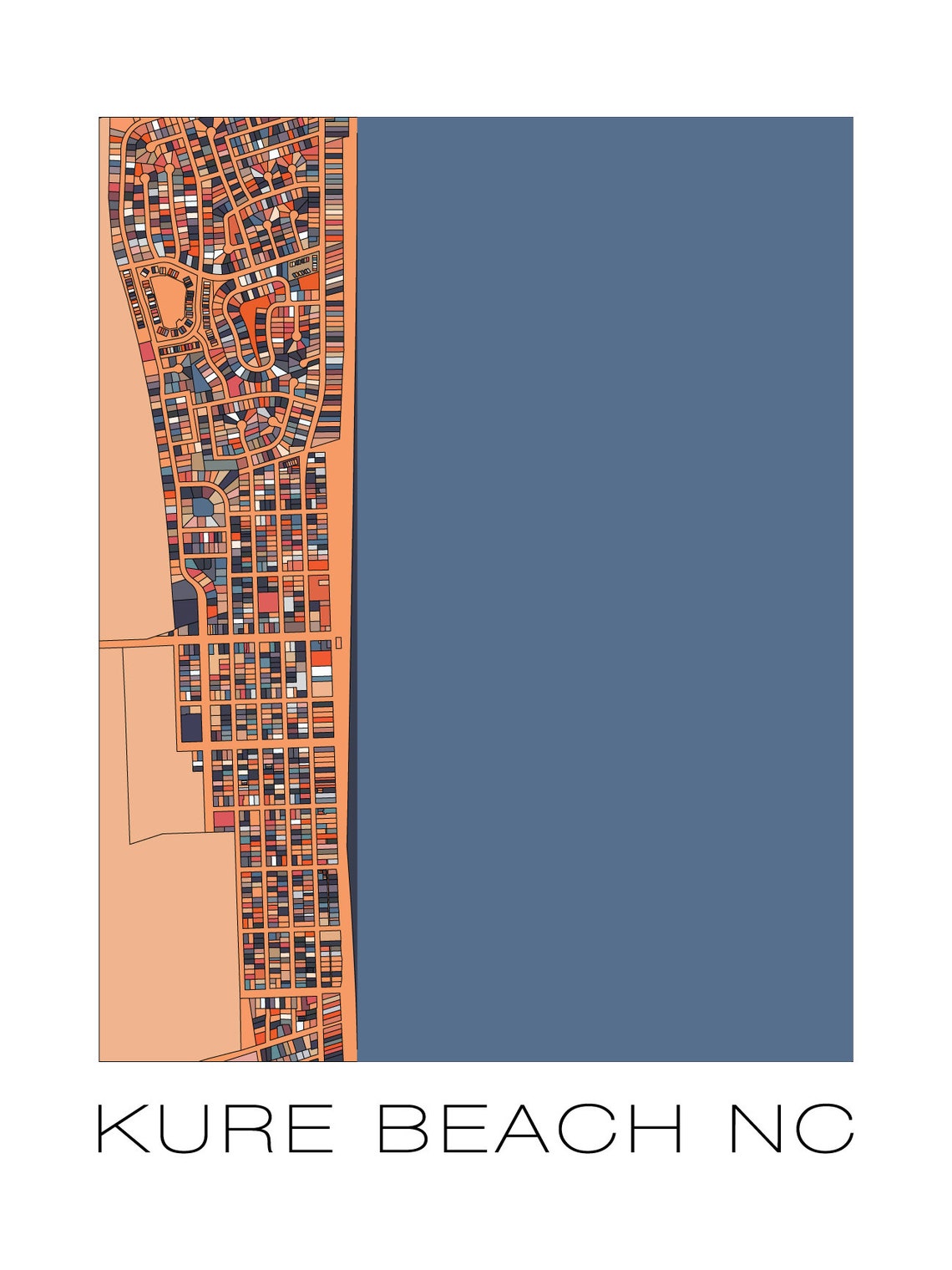 Kure Beach House City Map Art Post Print Gift Kure Beach NC Etsy
