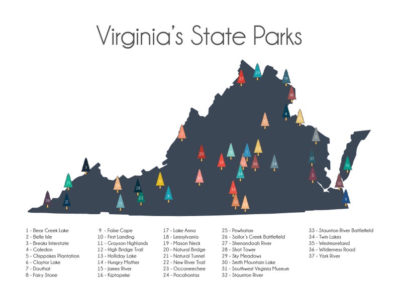 Virginia s State Parks VA State Parks Checklist Map Etsy