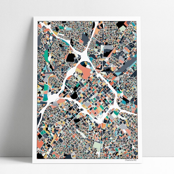 Charlotte NC Print Wall Art Map Poster Housewarming Gift Charlotte NC Poster Wall Art Home Decor Office Decor Gift Print Abstract Art