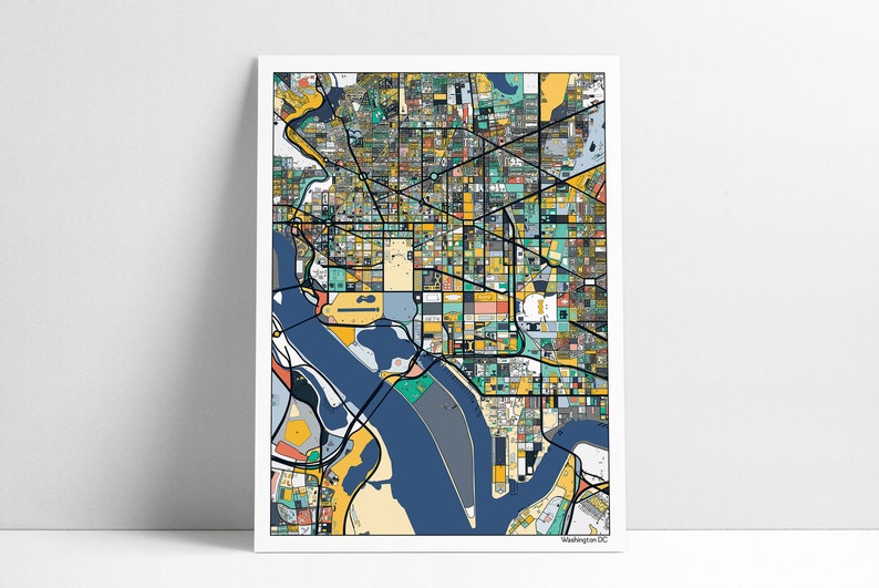 Washington DC City Streets Buildings Map Art Poster Print Wall Art Home Decor Gift Abstract Art 6 Color Options Multiple Sizes image 3