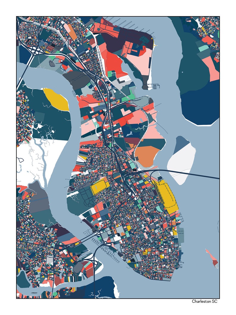 Charleston SC Art Map Print Poster Housewarming Gift - Etsy