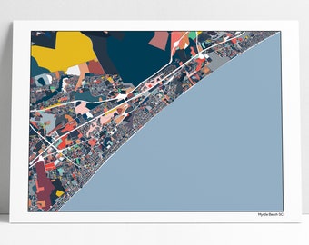 Myrtle Beach SC Map Art Print: Coastal Carolina Abstract Artwork