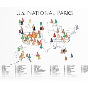 National Park Poster, National Park Map Art Camper Hiker Explorer Travel Art Map Adventure Home Decor Nursery Wall Art Gift White / Multi Color