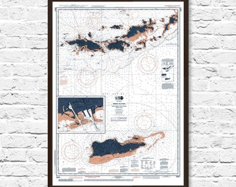 Virgin Islands Map, US Virgin Islands noaa Nautical Chart, US Virgin Islands, Art, Beach Cottage Decor, USVI