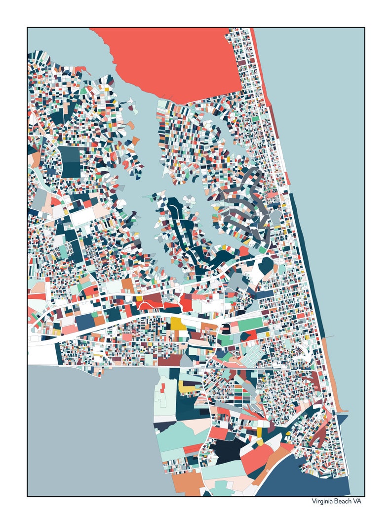 VA Beach Map Art Print Virginia Beach Abstract Art VA Beach Etsy