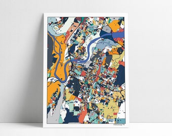 Chattanooga TN City Map Art Print, Chattanooga Tennessee Abstract Art Poster, University of Tennessee Campus, Tennessee River, Ruby Falls