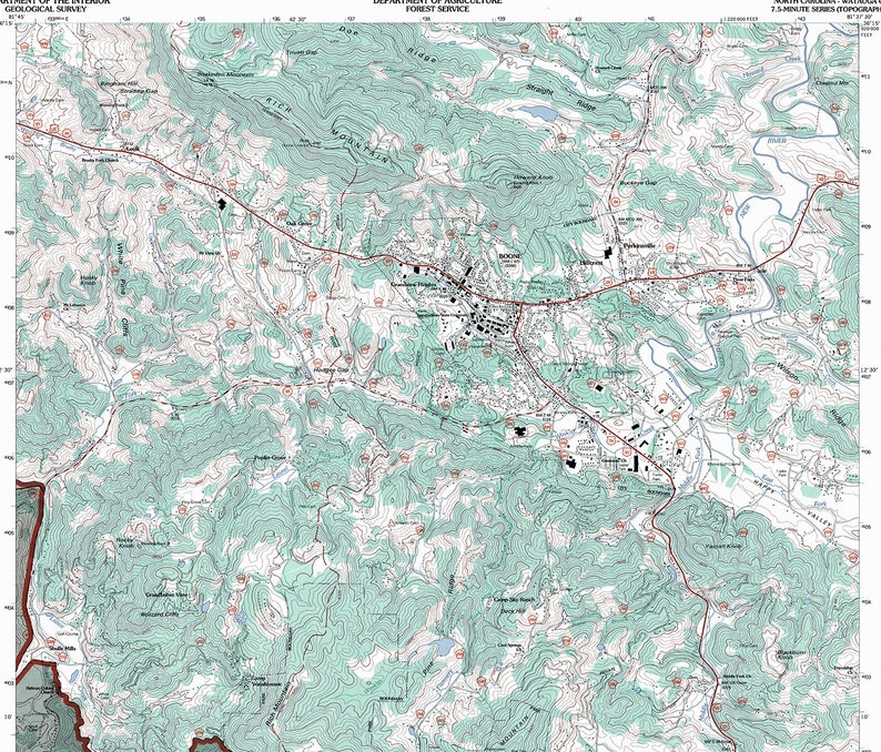Boone nc topo map poster print asu app state map art etsy uk
