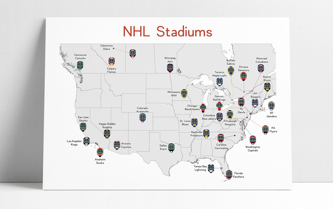 NHL Stadiums Map Hockey Stadiums Map Man Cave NHL Stadium Etsy Singapore