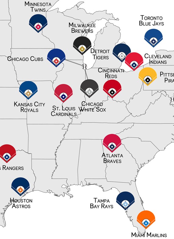 Mlb Team Locations Map Baseball Map Baseball Stadiums Map Mlb Stadium Print | Etsy Singapore