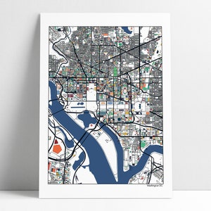 DC Art Washington DC Kunst Poster Druck Wohnkultur Wandkunst Büro Dekor Stadt Karte Kunstdruck Abstrakte Karte Kunst Washington DC Karte Poster Druck