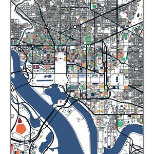 Washington DC City Streets Buildings Map Art Poster Print Wall Art Home Decor Gift Abstract Art 6 Color Options Multiple Sizes C1