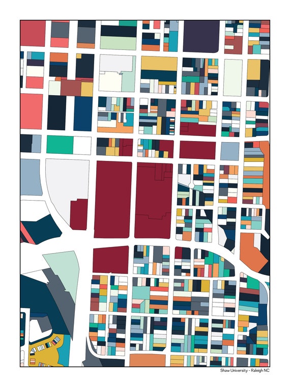 Shaw University Campus Map Shaw University Campus Downtown Raleigh Nc Map Art Poster | Etsy