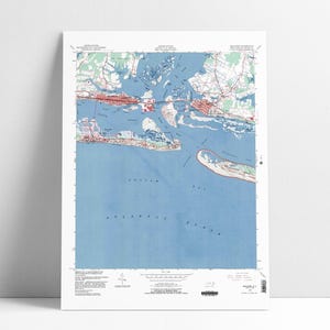 Beaufort NC Vintage Topographic Map Art Print: Coastal Beach House Decor