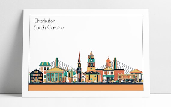 Charleston Sc Skyline Wall Art Print Home Decor Office Decor Etsy