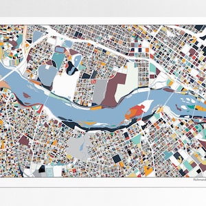 Richmond, VA, Richmond VA, Virginia, Wall Art, Richmond Print, Richmond Map Poster, Richmond Map, Unique Art, Abstract Art, 2 Color Options