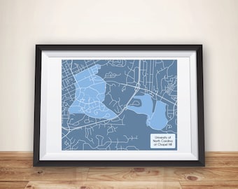UNC Tar Heels College Campus Chapel Hill NC Map Art Poster Print
