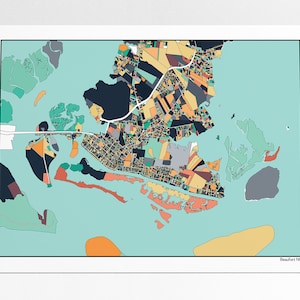 Beaufort NC Map Art Print: Abstract Beach House Decor