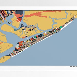 Folly Beach SC Arte Mapa Impressão Pôster Férias na Costa da Carolina Casa de Praia Decoração de Casa Arte de Parede Obrigado Aposentadoria Mudança Ideia de Presente de Casamento