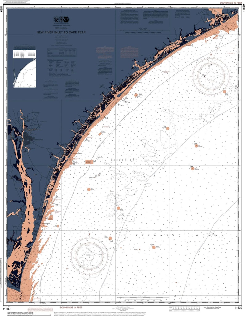 Cape Fear NC Coast Cape Fear River Map NC Art Coastal - Etsy