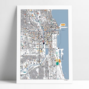 Chicago IL Stad Gebouwen Stad Straten Kaart Art Print Poster Wall Art Home Decor Kantoor Decor Cadeau-idee