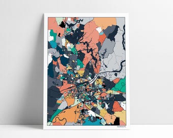 Tuscaloosa Map Art Print – Colorful Abstract City Street Wall Art