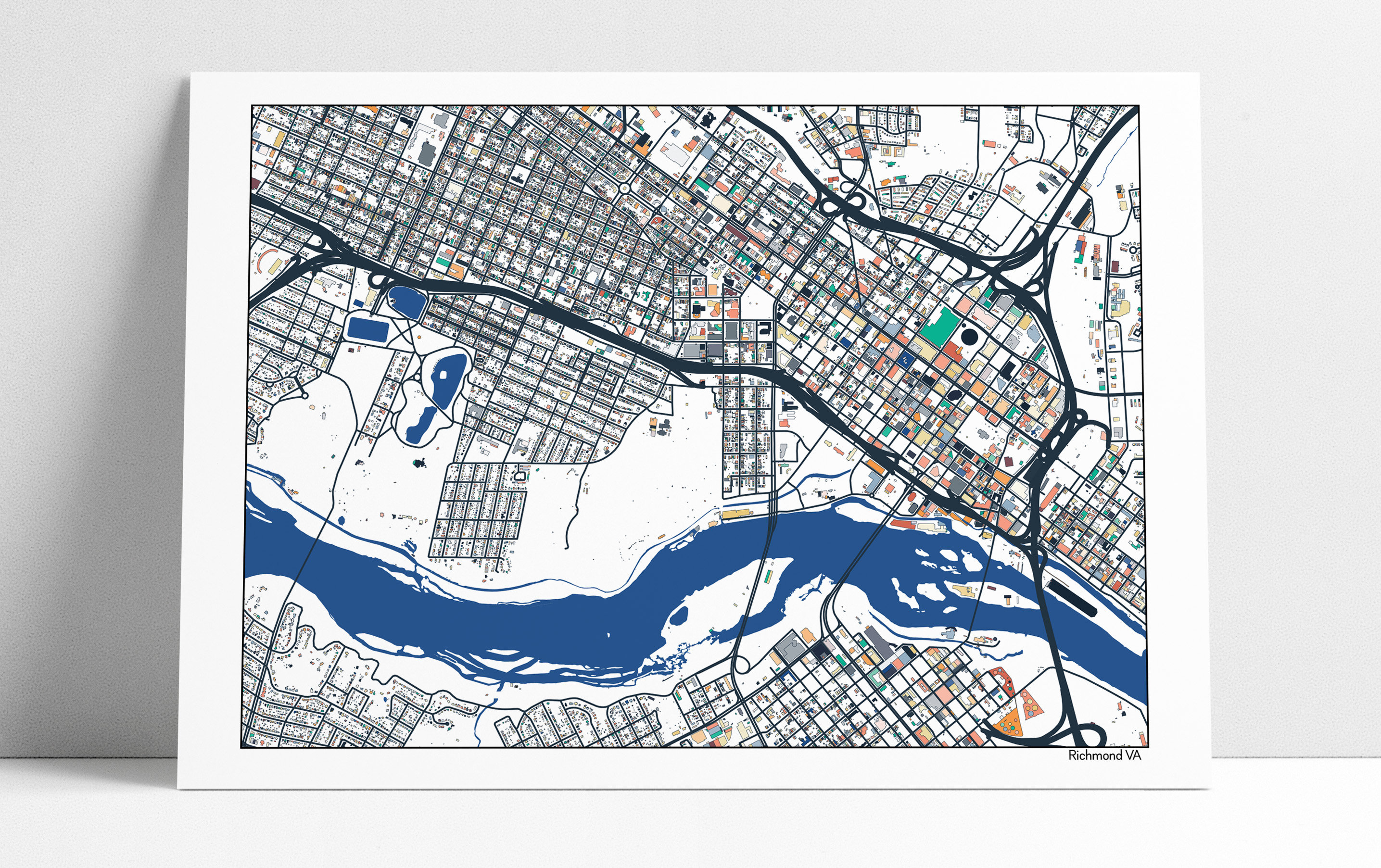 Richmond, VA, City Buildings, Virginia Map Art Print, Richmond VA, Virginia, Wall Art, Richmond Map Poster, Richmond Map, 2 Color Options