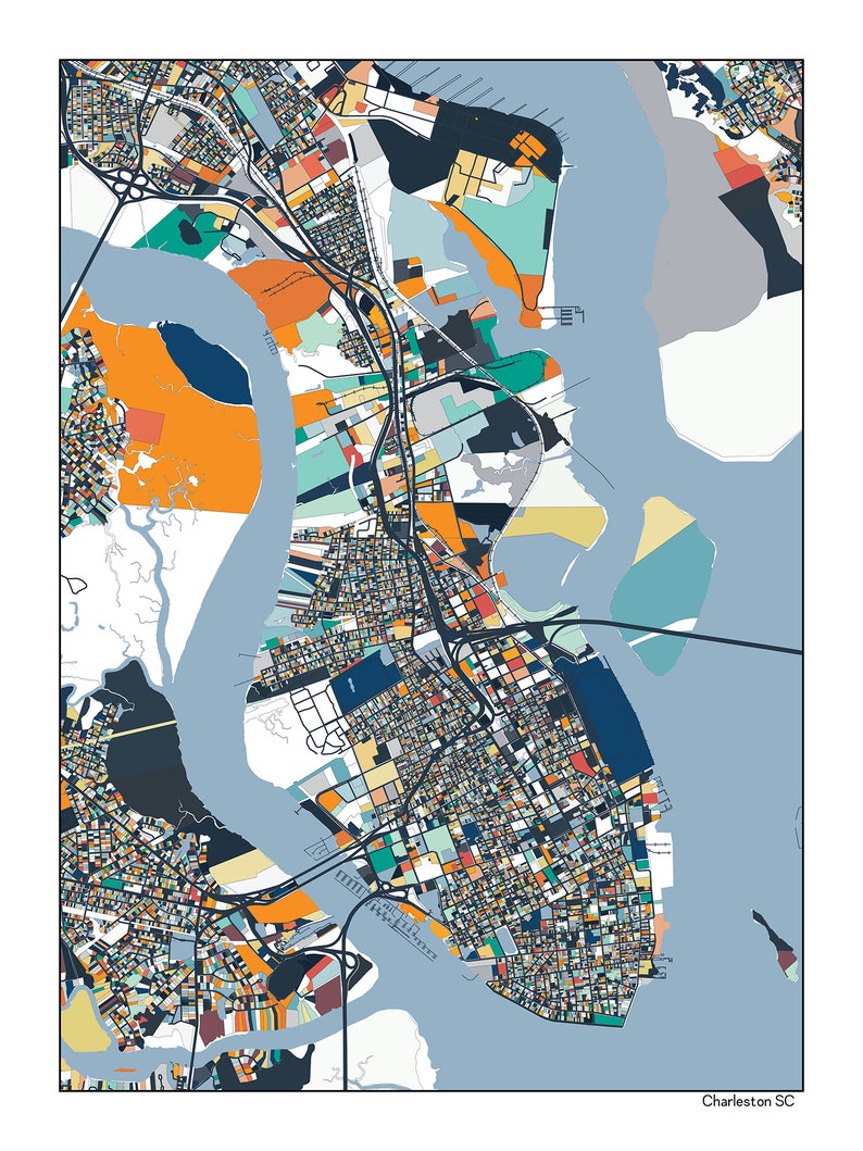 Charleston SC Art Map Print Poster Housewarming Gift - Etsy