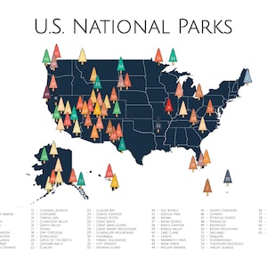 National Park Poster National Park Map 62 US National Parks | Etsy
