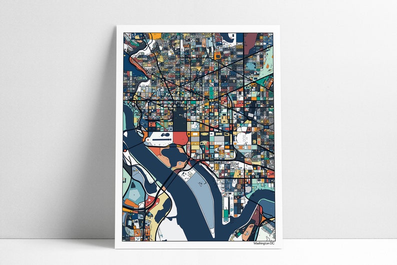 Washington DC City Streets Buildings Map Art Poster Print Wall Art Home Decor Gift Abstract Art 6 Color Options Multiple Sizes image 10