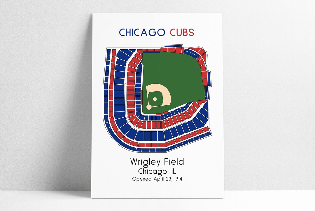 Chicago Cubs MLB Stadium Map Decor Man Cave Wrigley Field Ballpark Map