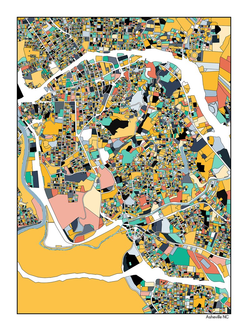 Asheville NC Wall Art Map Print Poster Housewarming Gift Etsy