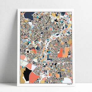 Raleigh NC Map Presente de Natal para ele Presente de Natal para ela Pacotes de Raleigh embrulhados para presente Arte do mapa Impressão Pôster de arte abstrata do mapa