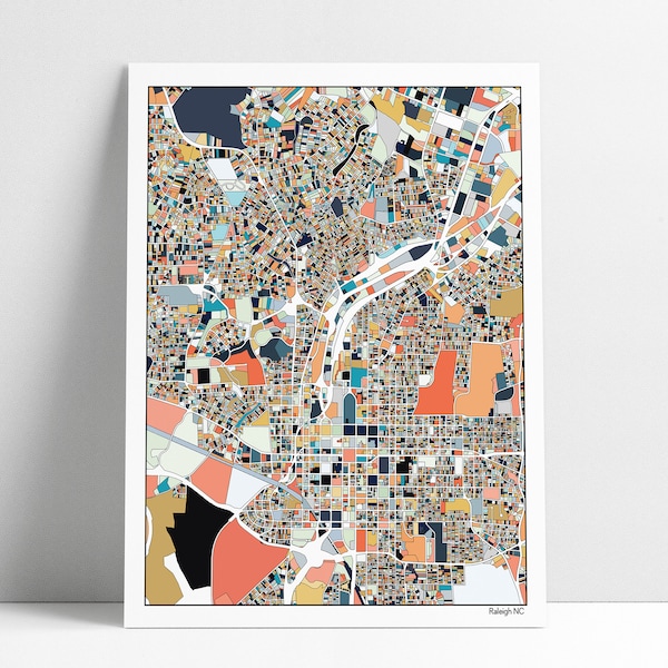 Raleigh NC Map Christmas Gift for him Holiday gift for her Gift Wrapped Raleigh Parcels Map Artwork Print Abstract Map Art Poster