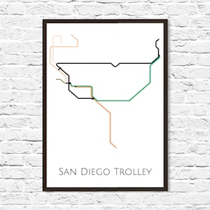 San Diego Trolley Map, San Diego Trolley, San Diego Map Art, San Diego Poster