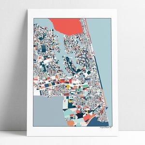 Impression d'art carte VA Beach, art abstrait de Virginia Beach, maison de VA Beach, Virginia Beach, carte de Virginie, art mural, art de la carte, plage, 4 couleurs