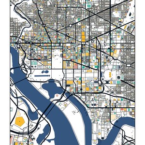 Washington DC City Streets Buildings Map Art Poster Print Wall Art Home Decor Gift Abstract Art 6 Color Options Multiple Sizes C2