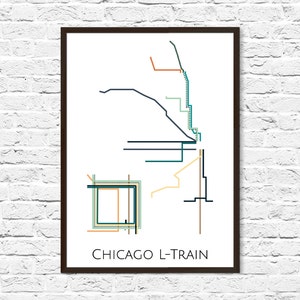 Chicago L-Train metrokaart, doorvoerkaart, metrokaart, metroposterkunst, Chicago Art, Chicago-poster, Chicago Metro