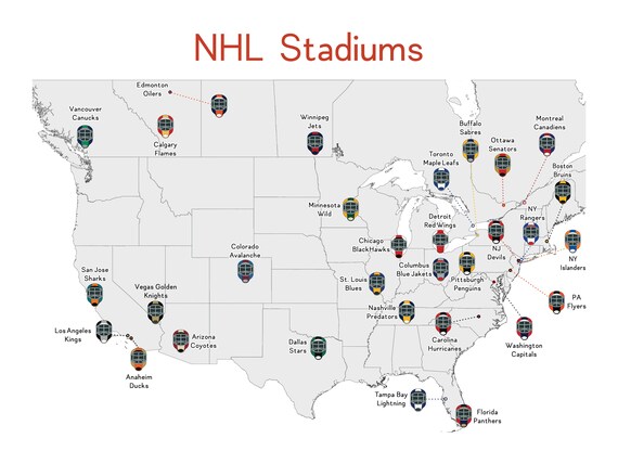 Nhl Team Locations Map Nhl Stadiums Map Hockey Stadiums Map Man Cave Nhl Stadium | Etsy Ireland