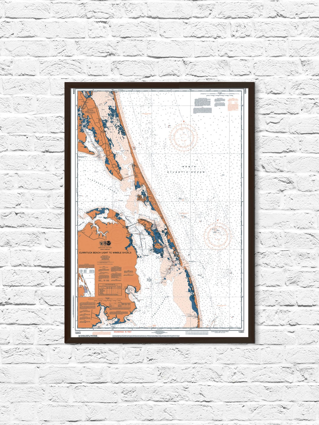 NC Coastal Nautical Chart Map Art Print, Currituck NC, Currituck Map Print, Coastal Print, Beach ...