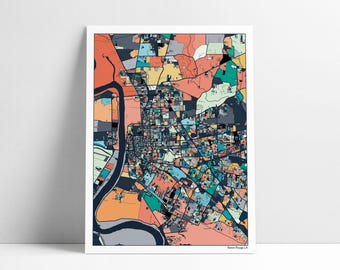 Baton Rouge Abstract Map Print – Colorful Louisiana City Street Wall Art