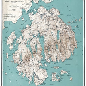 Mount Desert Island Maine Historic Map Art Print, Mt Desert Island, Maine Art, Mount Desert Island Art