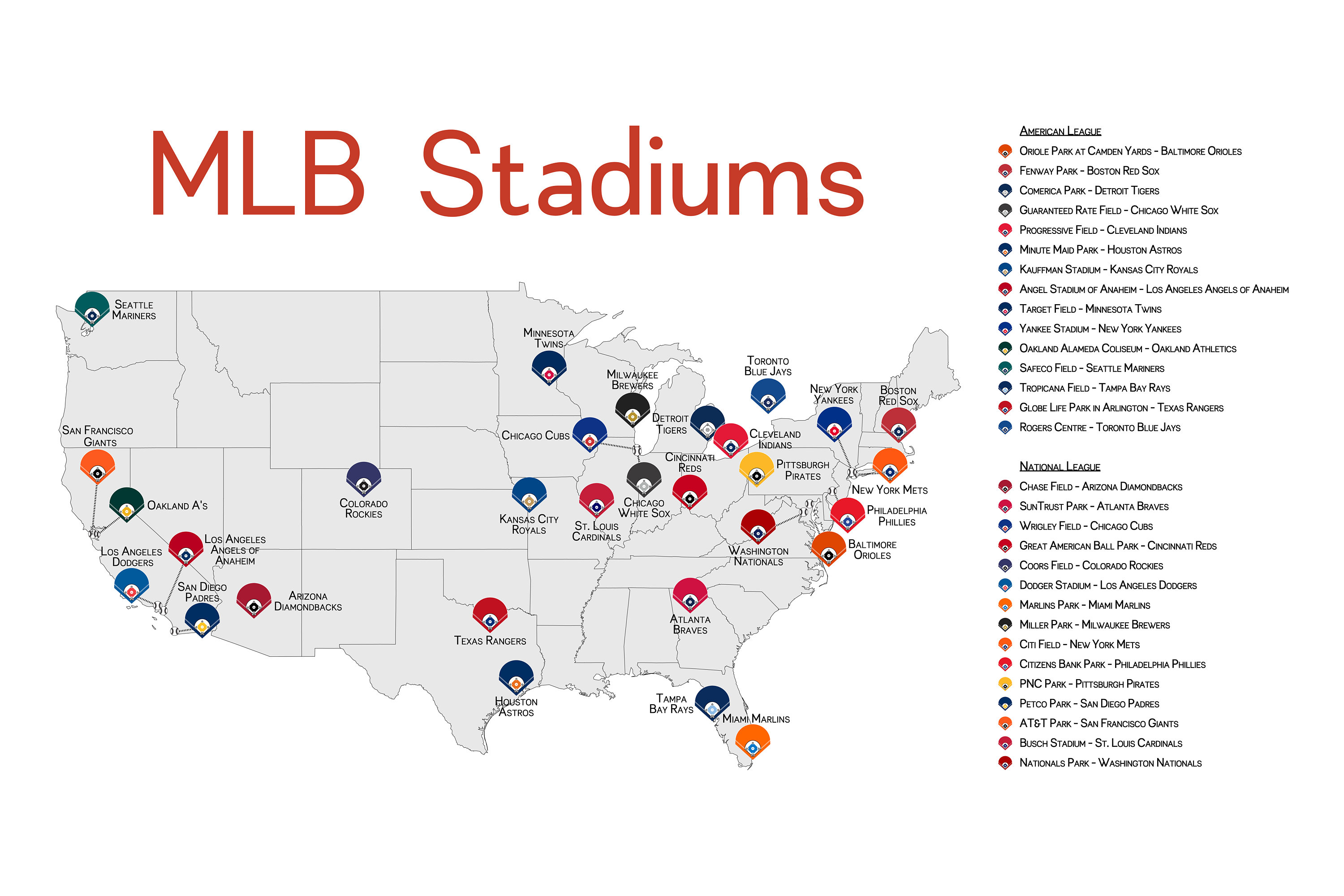 Stadium Map Stadium Checklist Baseball Stadiums Map MLB Etsy